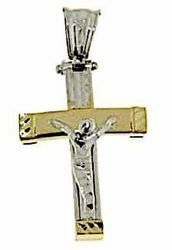 Immagine di Croce arcuata con corpo di Cristo Ciondolo Pendente gr 2,4 Bicolore Oro giallo bianco 18kt a Canna vuota Unisex Donna Uomo 