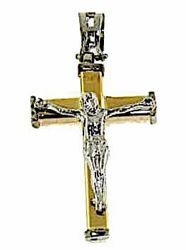Imagen de Cruz Moderna con Cuerpo de Cristo Colgante gr 2,6 Bicolor Oro blanco amarillo 18kt Tubo hueco Unisex Mujer Hombre 