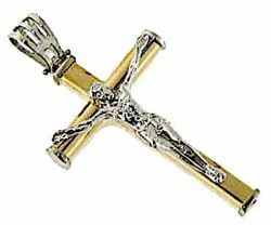 Picture of Modern Cross with Body of Christ Pendant gr 3,5 Bicolour yellow white Gold 18k Hollow Tube Unisex Woman Man 