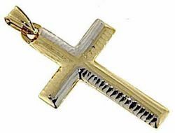 Picture of Decorated Modern Cross Pendant gr 1,75 Bicolour yellow white Gold 18k Hollow Tube Unisex Woman Man 