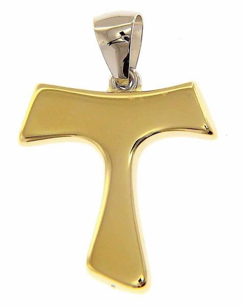 Immagine di Croce Tau di San Francesco Ciondolo Pendente gr 1,6 Bicolore Oro giallo bianco 18kt a Canna vuota Unisex Donna Uomo 