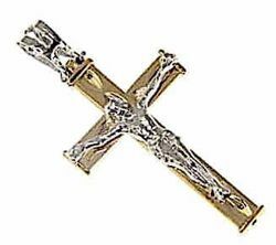 Picture of Straight Cross with Body of Christ Pendant gr 2,1 Bicolour yellow white Gold 18k Hollow Tube Unisex Woman Man 