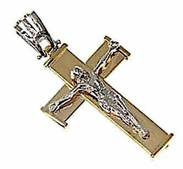 Picture of Straight Cross with Body of Christ Pendant gr 3,2 Bicolour yellow white Gold 18k Hollow Tube Unisex Woman Man 