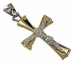 Picture of Convex Cross with Body of Christ Pendant gr 2,2 Bicolour yellow white Gold 18k Hollow Tube Unisex Woman Man 