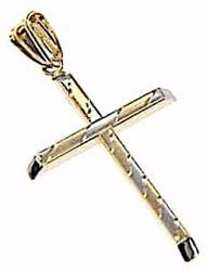 Picture of Decorated Straight Cross Pendant gr 1,1 Bicolour yellow white Gold 18k Hollow Tube Unisex Woman Man 