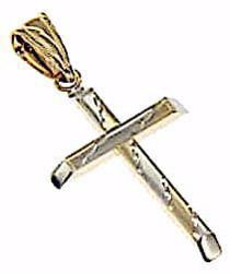 Picture of Decorated Straight Cross Pendant gr 0,9 Bicolour yellow white Gold 18k Hollow Tube Unisex Woman Man 
