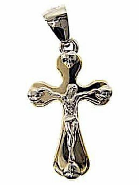 Immagine di Croce a fiore con corpo di Cristo Ciondolo Pendente gr 1,65 Bicolore Oro giallo bianco 18kt a Canna vuota Unisex Donna Uomo 