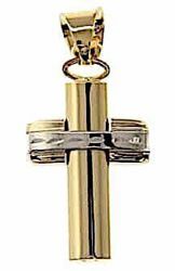 Picture of Convex column Cross with engravings Pendant gr 2,3 Bicolour yellow white Gold 18k Hollow Tube Unisex Woman Man 