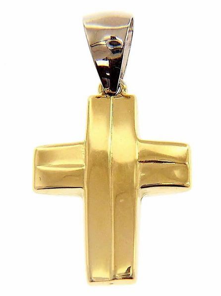 Immagine di Croce bombata lavorata Ciondolo Pendente gr 1,25 Bicolore Oro giallo bianco 18kt a Canna vuota Unisex Donna Uomo 