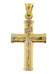 Immagine di Croce a colonna con corpo di Cristo INRI Ciondolo Pendente gr 2,3 Bicolore Oro giallo bianco 18kt a Canna vuota Unisex Donna Uomo 