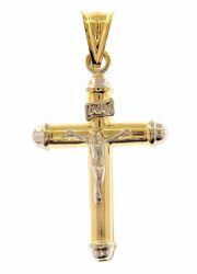Picture of Rounded Cross with Body of Christ and INRI Pendant gr 2 Bicolour yellow white Gold 18k Hollow Tube Unisex Woman Man 