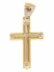 Picture of Double Cross modern style Pendant gr 1,8 Bicolour yellow white Gold 18k Hollow Tube Unisex Woman Man 