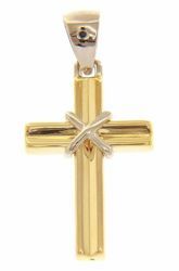 Immagine di Croce dritta concava con nodo Ciondolo Pendente gr 1,45 Bicolore Oro giallo bianco 18kt a Canna vuota Unisex Donna Uomo 