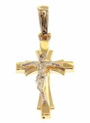 Imagen de Cruz Moderna trabajada con Cuerpo de Cristo Colgante gr 1,95 Bicolor Oro blanco amarillo 18kt Tubo hueco Unisex Mujer Hombre 