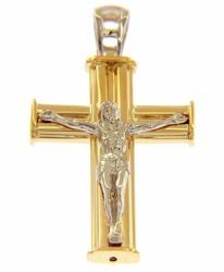 Picture of Convex Straight Cross with Body of Christ Pendant gr 3,6 Bicolour yellow white Gold 18k Hollow Tube Unisex Woman Man 