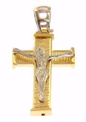Picture of Wood-effect Straight Cross with Body of Christ Pendant gr 2,8 Bicolour yellow white Gold 18k Hollow Tube Unisex Woman Man 