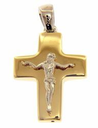 Picture of Smooth Cross with Body of Christ Pendant gr 1,55 Bicolour yellow white Gold 18k Hollow Tube Unisex Woman Man 