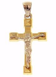 Picture of Diamond finish Straight Cross with Body of Christ Pendant gr 2,4 Bicolour yellow white Gold 18k Hollow Tube Unisex Woman Man 