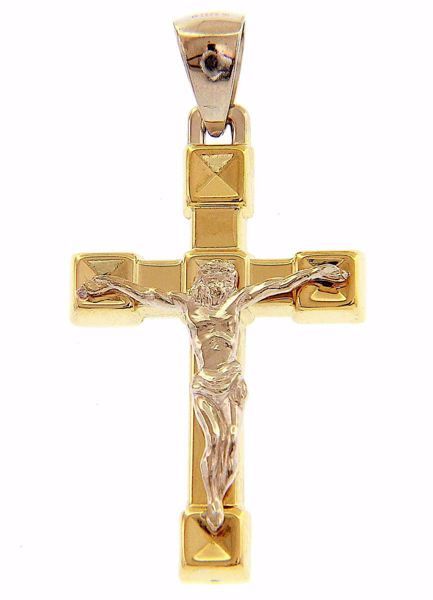 Picture of Diamond finish Straight Cross with Body of Christ Pendant gr 2,4 Bicolour yellow white Gold 18k Hollow Tube Unisex Woman Man 
