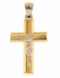 Immagine di Croce dritta concava con corpo di Cristo Ciondolo Pendente gr 2,4 Bicolore Oro giallo bianco 18kt a Canna vuota Unisex Donna Uomo 