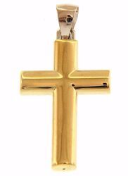 Picture of Smooth Straight Cross Pendant gr 1,9 Bicolour yellow white Gold 18k Hollow Tube Unisex Woman Man 