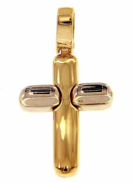 Picture of Cylindrical Cross with inserts Pendant gr 1,85 Bicolour yellow white Gold 18k Hollow Tube Unisex Woman Man 