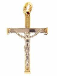 Picture of Modern Cross with Body of Christ Pendant gr 1,2 Bicolour yellow white Gold 18k Hollow Tube Unisex Woman Man 