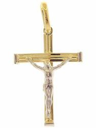 Picture of Striped Cross with Body of Christ Pendant gr 1,2 Bicolour yellow white Gold 18k Hollow Tube Unisex Woman Man 