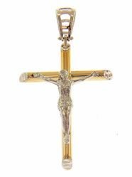 Picture of Cylindrical Cross with body of Christ Pendant gr 4 Bicolour yellow white Gold 18k Hollow Tube Unisex Woman Man 