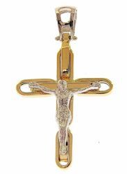 Imagen de Cruz Moderna con anillos con Cuerpo de Cristo Colgante gr 2,8 Bicolor Oro blanco amarillo 18kt Tubo hueco Unisex Mujer Hombre 