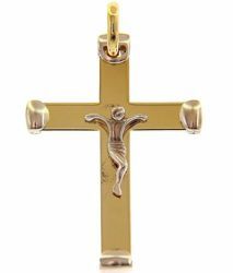Picture of Modern Straight Cross with small Body of Christ Pendant gr 3,3 Bicolour yellow white Gold 18k Hollow Tube Unisex Woman Man 