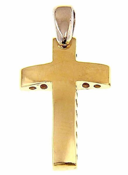 Picture of Perforated convex Cross Pendant gr 1,3 Bicolour yellow white Gold 18k Hollow Tube Unisex Woman Man 