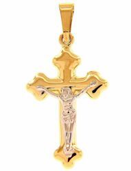 Imagen de Cruz trilobulada con Cuerpo de Cristo Colgante gr 1,3 Bicolor Oro blanco amarillo 18kt Tubo hueco Unisex Mujer Hombre 