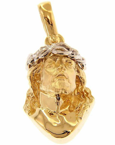 Picture of Holy Face of Jesus with Crown of Thorns Ecce Homo Pendant gr 10 Bicolour yellow white Gold 18k relief printed plate Unisex Woman Man 