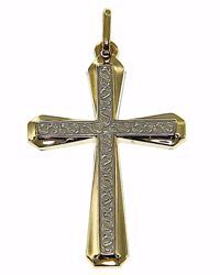 Picture of Decorated Double Cross Pendant gr 0,8 Bicolour yellow white Gold 9k Unisex Woman Man 