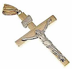 Picture of Straight Cross with Body of Christ and INRI Pendant gr 1,5 Bicolour yellow white Gold 9k Unisex Woman Man 