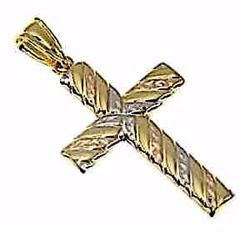 Picture of Decorated Straight Cross Pendant gr 1,2 Bicolour yellow white Gold 9k Unisex Woman Man 