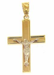 Immagine di Croce dritta con corpo di Cristo Ciondolo Pendente gr 1,05 Bicolore Oro giallo bianco 9kt Unisex Donna Uomo 