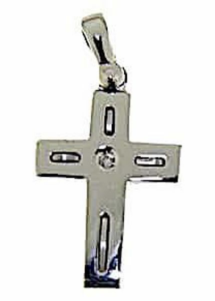 Immagine di Croce moderna con inserti Ciondolo Pendente gr 2,8 Oro bianco 18kt con Diamanti taglio a Brillante Unisex Donna Uomo 