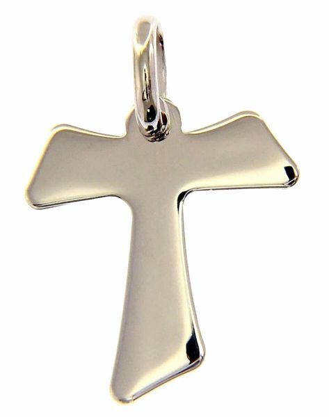 Picture of Saint Francis Tau Cross Pendant gr 1,6 White Gold 18k relief printed plate Unisex Woman Man 