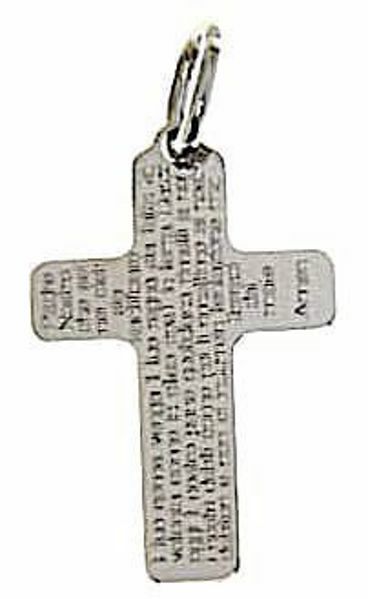 Immagine di Croce con preghiera Padre Nostro Ciondolo Pendente gr 1 Oro bianco 18kt lastra stampata a rilievo Unisex Donna Uomo 