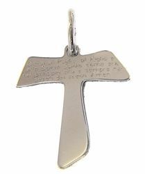 Immagine di Croce Tau di San Francesco con Preghiera Gloria Ciondolo Pendente gr 1,4 Oro bianco 18kt lastra stampata a rilievo Unisex Donna Uomo 