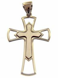 Immagine di Croce doppia svasata traforata Ciondolo Pendente gr 1,7 Oro bianco 18kt lastra stampata a rilievo Unisex Donna Uomo 