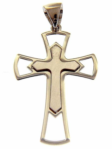 Picture of Double flared Cross Pendant gr 1,7 White Gold 18k relief printed plate Unisex Woman Man 