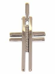 Picture of Modern Design smooth Cross with insert and Light Spots Pendant gr 2,7 White solid Gold 18k with Zircons Unisex Woman Man 
