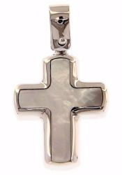 Picture of Cross Fashion Pendant gr 1,5 White Gold 18k with white Mother of Pearl Unisex Woman Man 