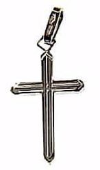 Immagine di Croce dritta rigata bracci a punta Ciondolo Pendente gr 1 Oro bianco 18kt a Canna vuota Unisex Donna Uomo 