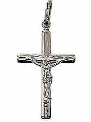 Immagine di Croce con raggi e corpo di Cristo Ciondolo Pendente gr 1,35 Oro bianco 18kt a Canna vuota Unisex Donna Uomo 
