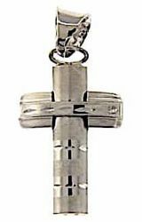 Immagine di Croce bombata a colonna con incisioni Ciondolo Pendente gr 2,3 Oro bianco 18kt a Canna vuota Unisex Donna Uomo 