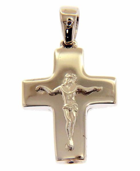 Picture of Smooth Cross with Body of Christ Pendant gr 1,5 White Gold 18k Hollow Tube Unisex Woman Man 